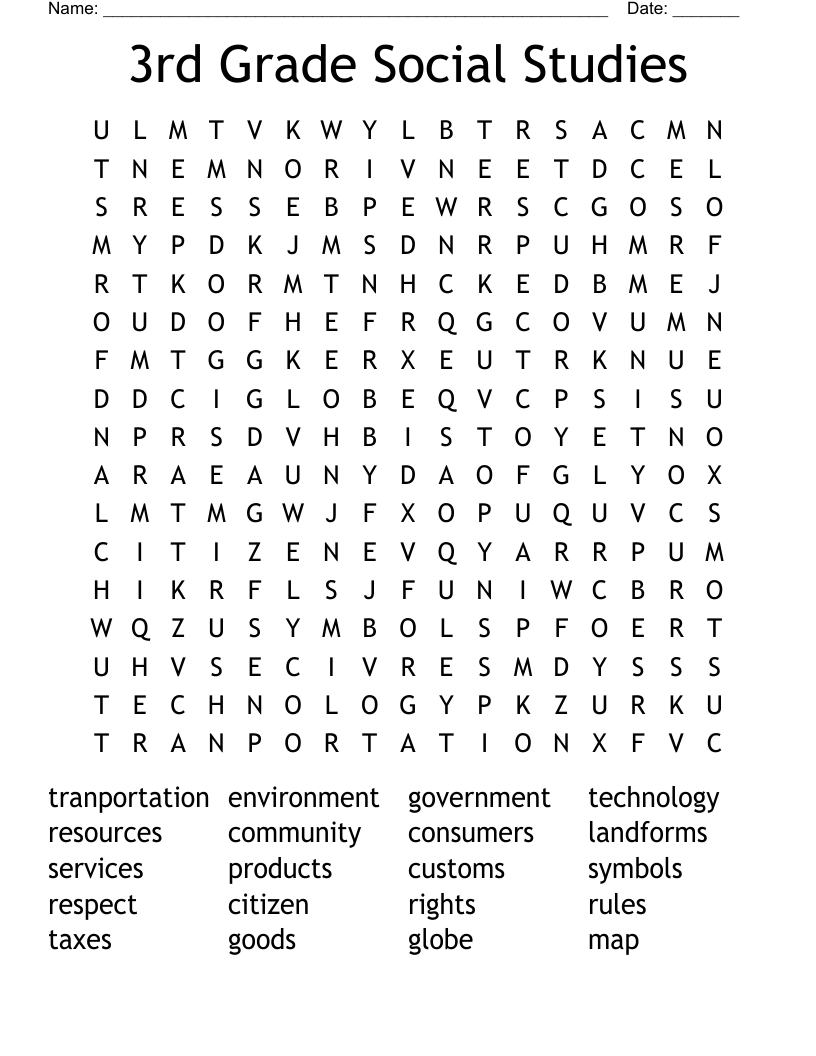 Printable Kids Crossword 3rd Grade