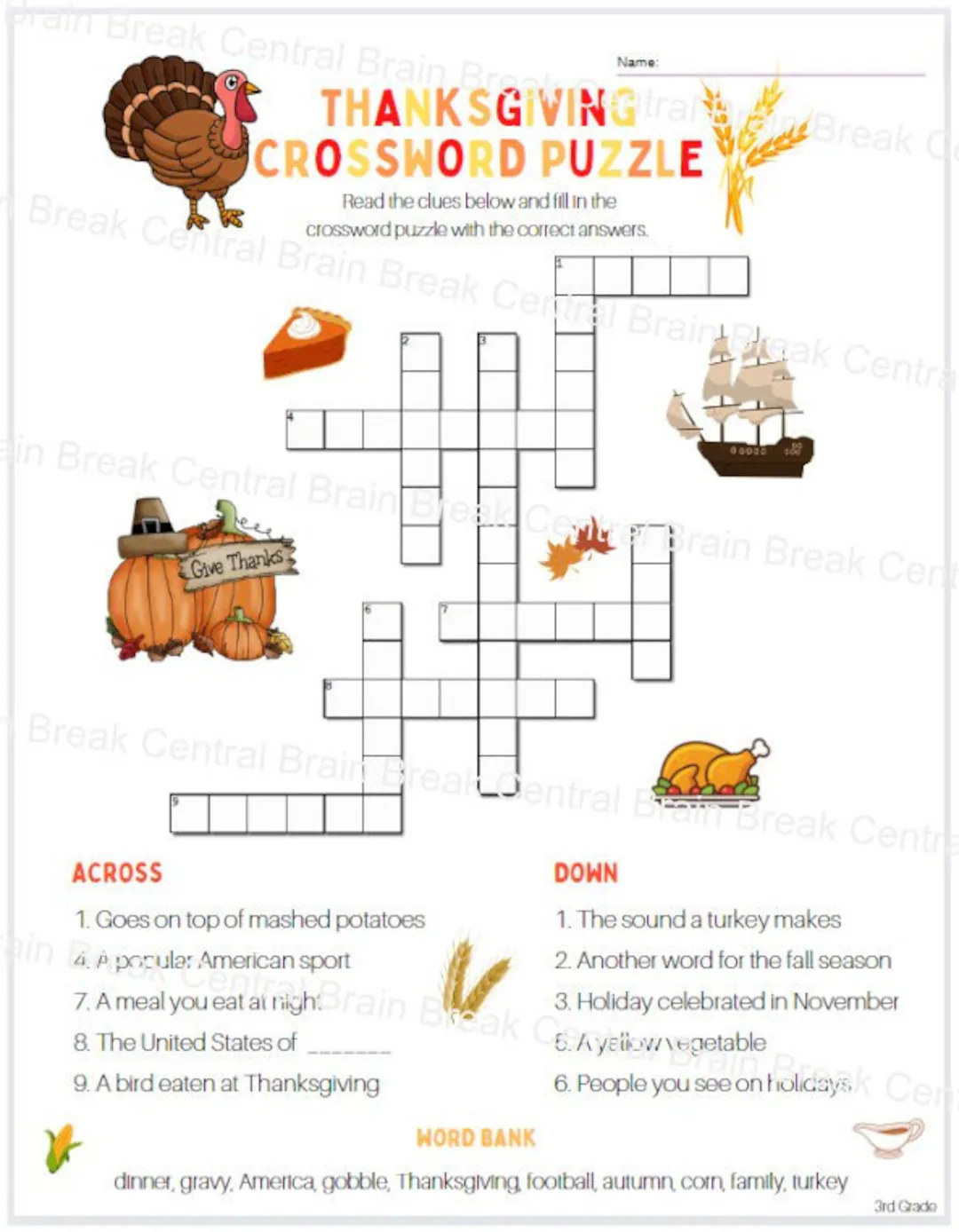 Grade 3 Crossword Puzzles Printable