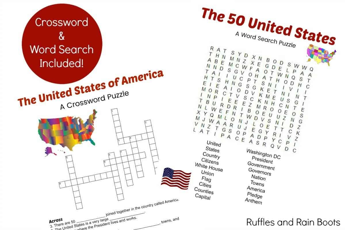 50 States Crossword Puzzle Printable
