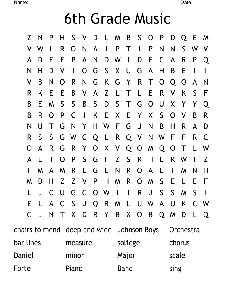 Sixth Grade Crossword Puzzle Free Printable