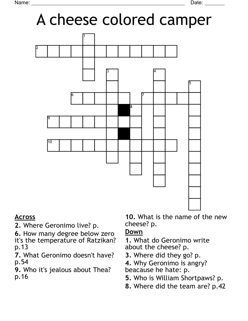 A Cheese Colored Camper Crossword WordMint