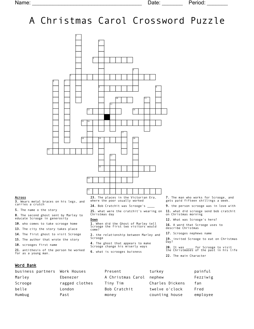 A Christmas Carol Crossword WordMint