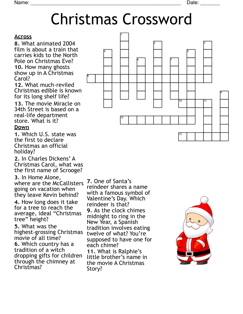 Christmas Carols Crossword Free Printable PDF
