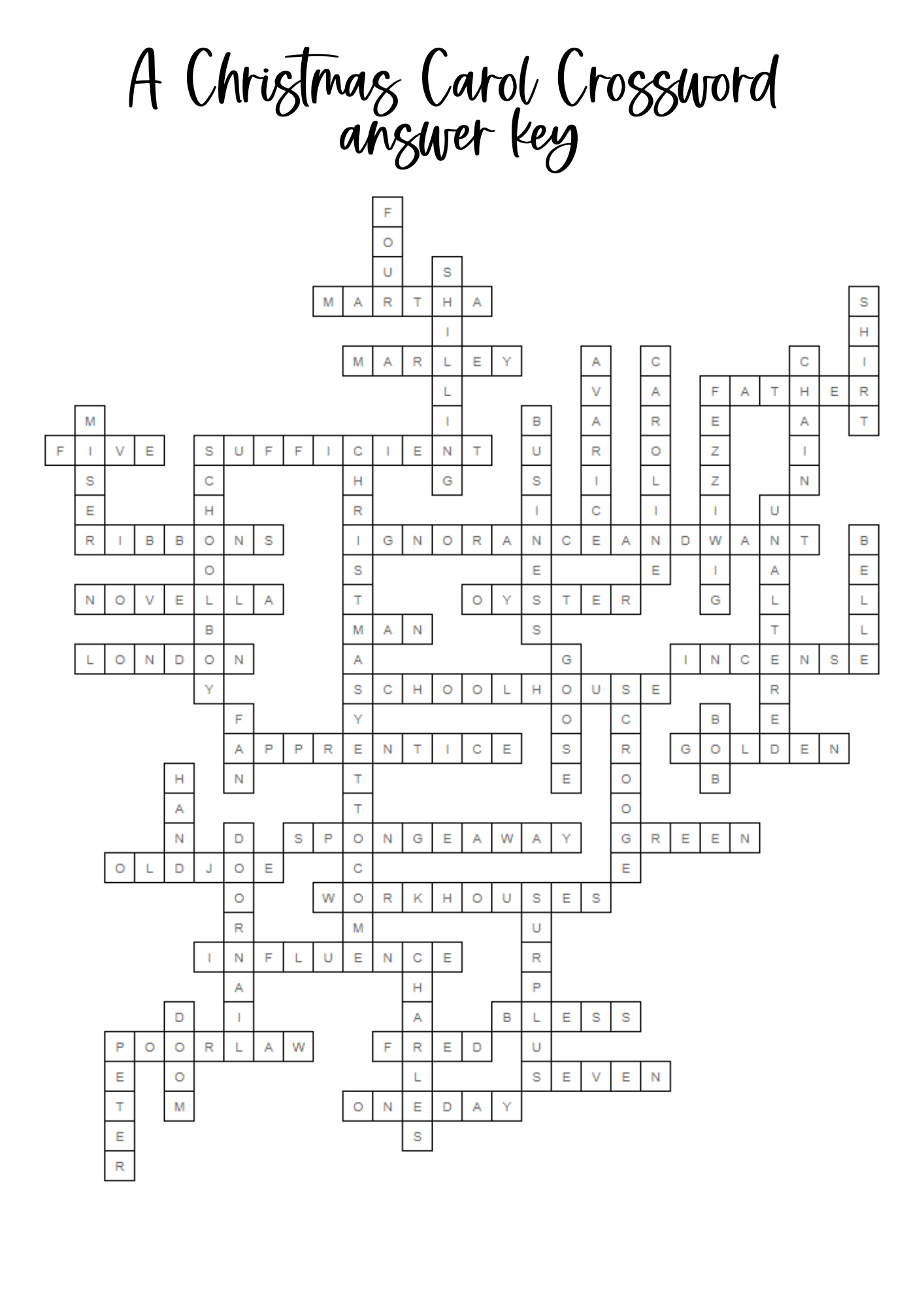 A Christmas Carol Crossword Worksheet Mega Crossword Printable Teaching Resources