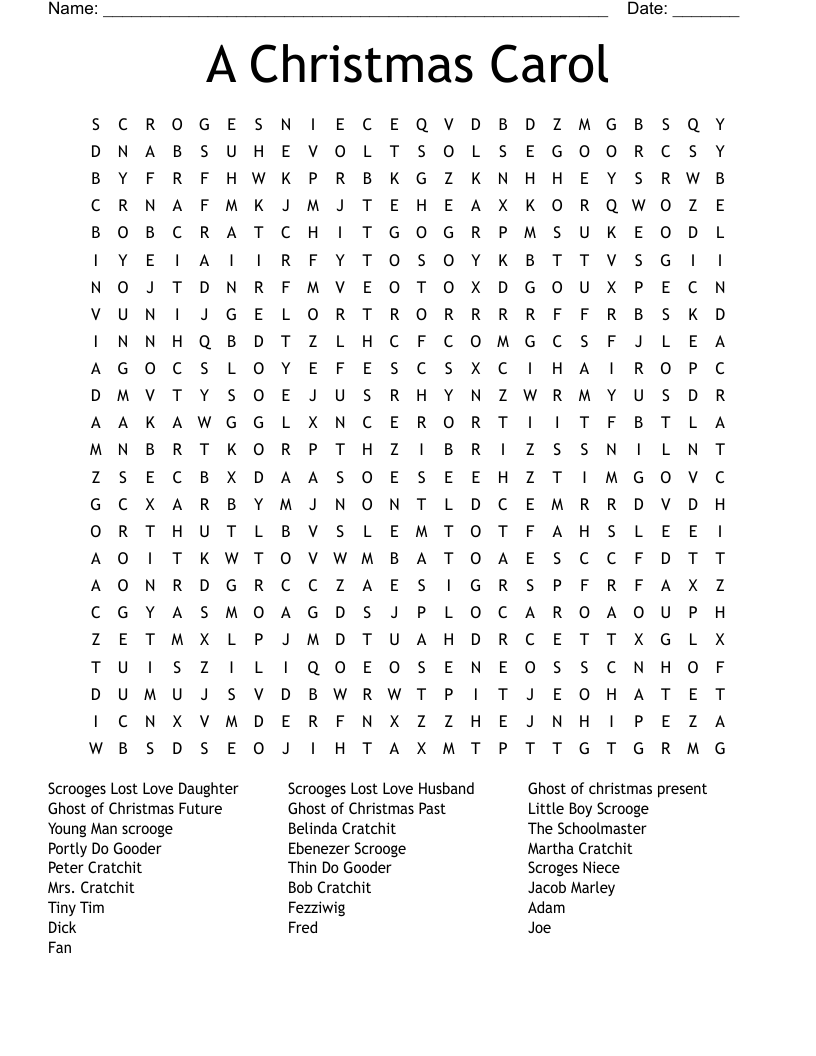 A Christmas Carol Word Search WordMint