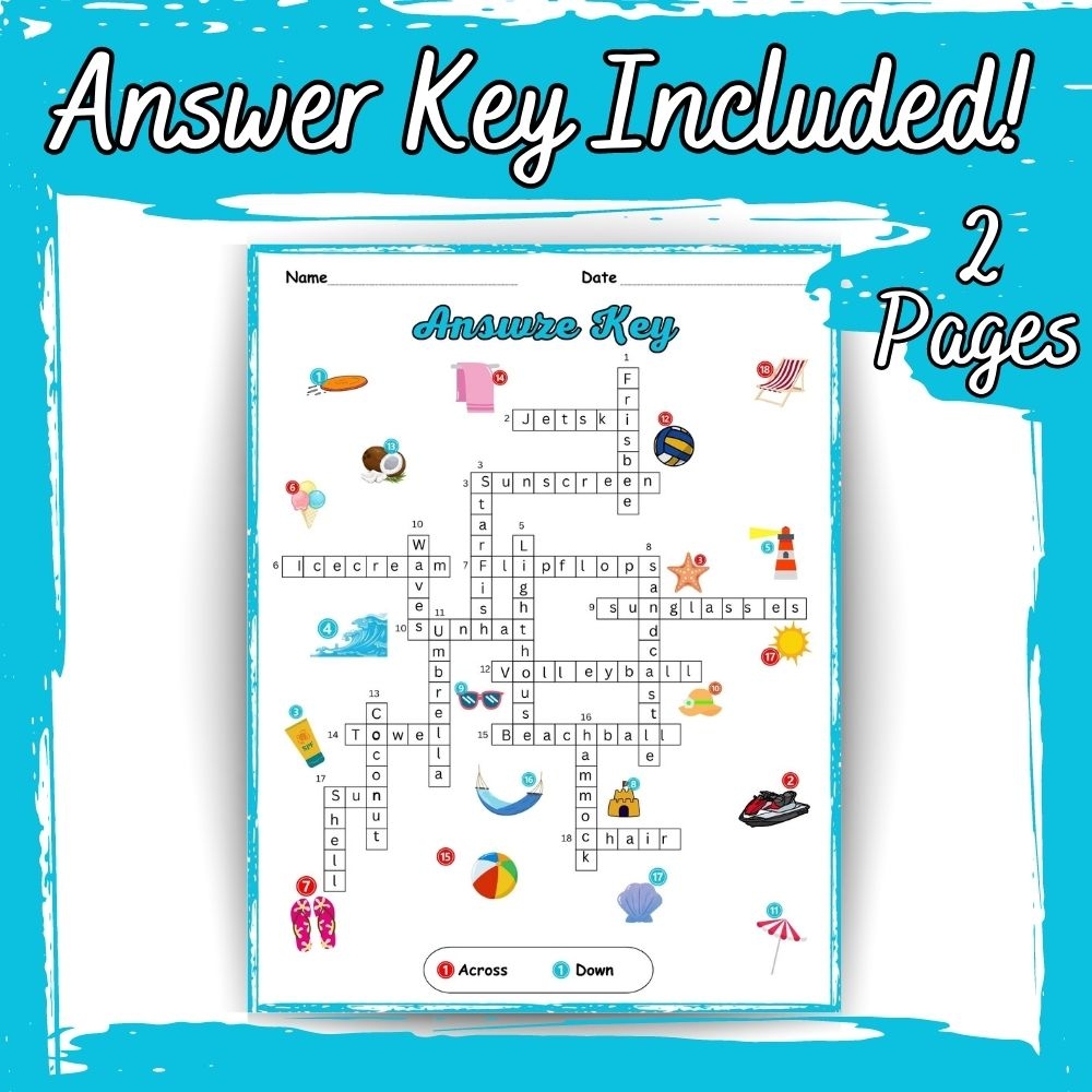 A Day At The Beach Crossword Puzzle SUMMER Activities Made By Teachers A Day At The Beach Crossword Puzzle SUMMER Activities Made By Teachers