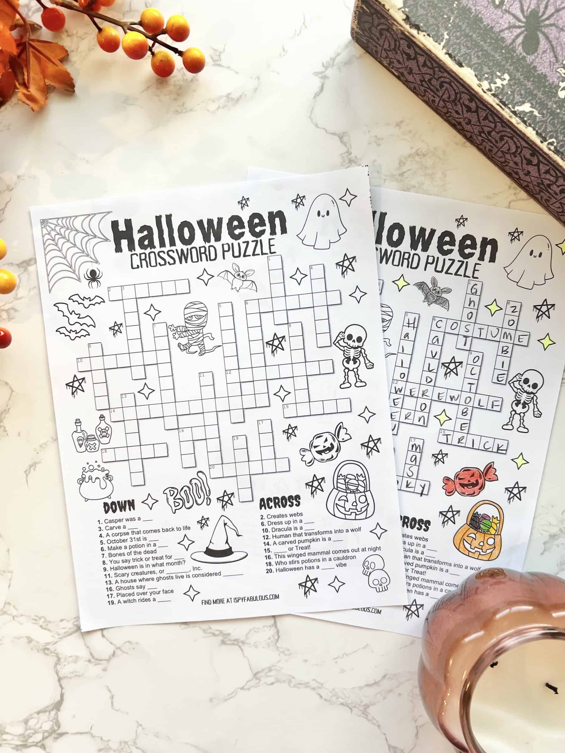 Holloween Crossword Printable PDF Free 9th Grade