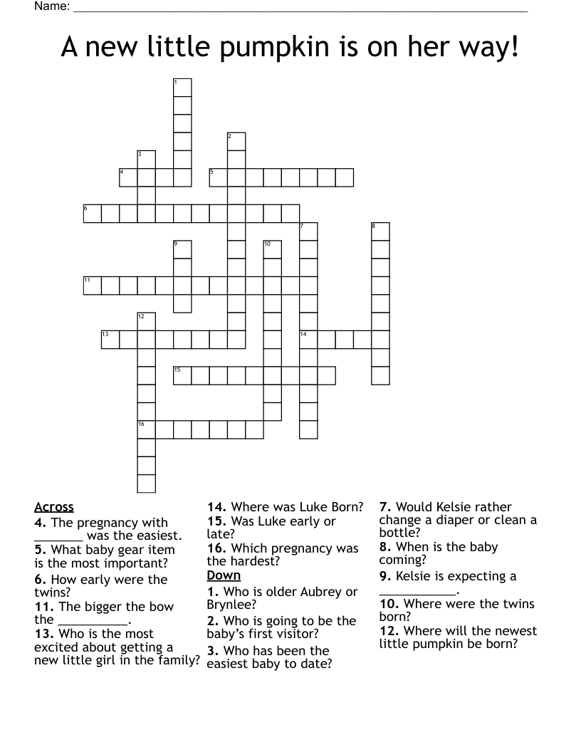 A New Little Pumpkin Is On Her Way Crossword WordMint