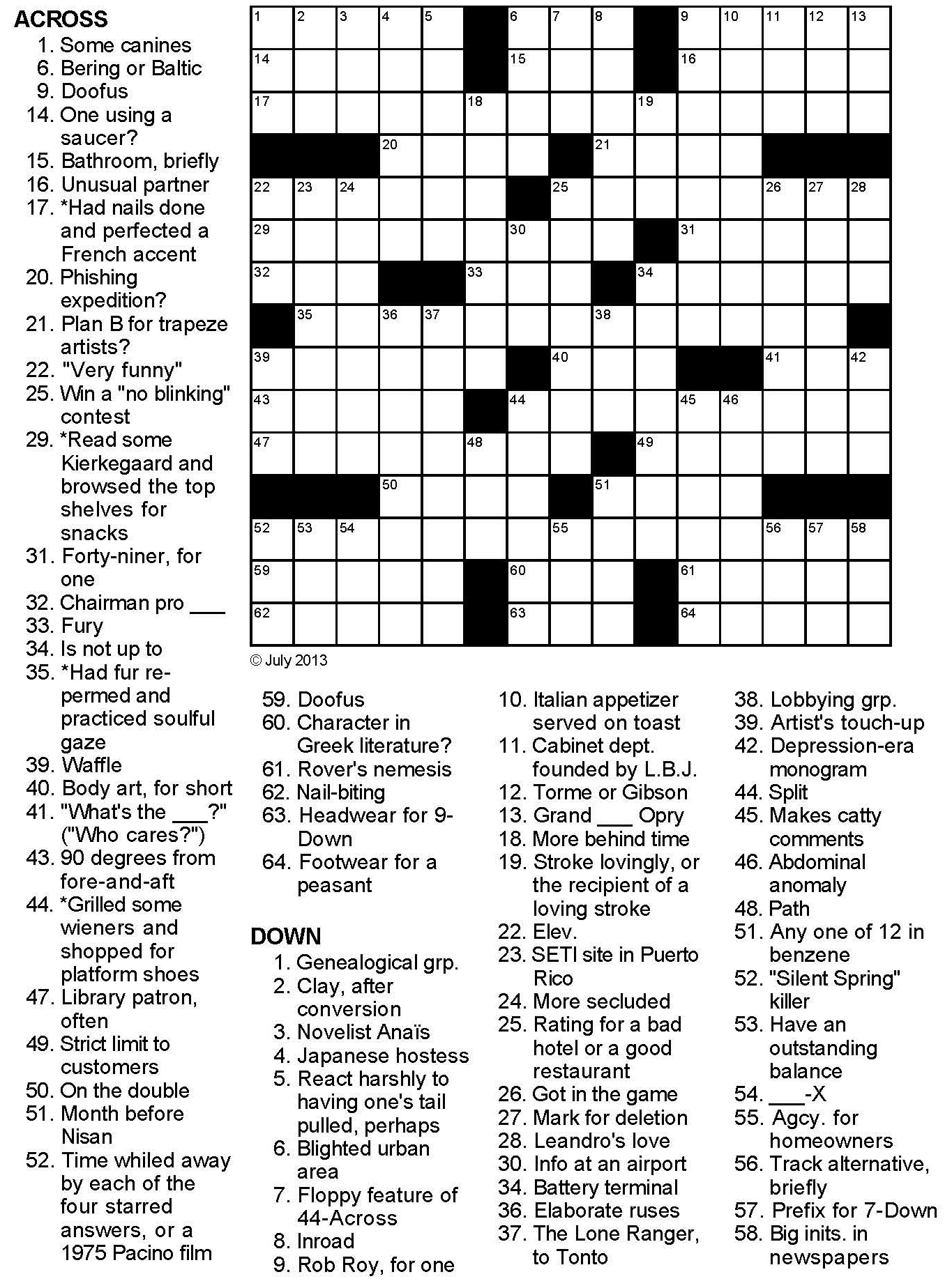 A Summer s Tail Crossword Puzzle