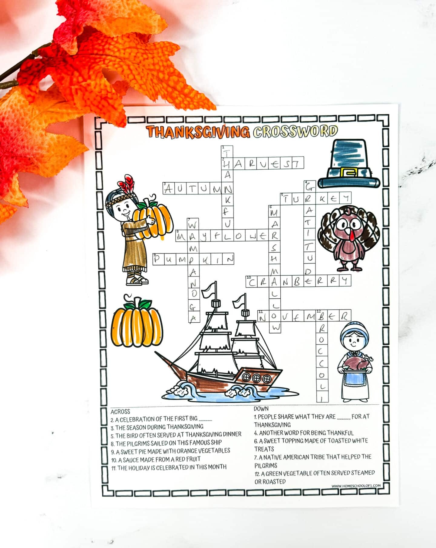 A Thanksgiving Crossword Printable For Festive Family Fun