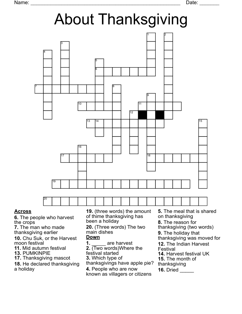 About Thanksgiving Crossword WordMint