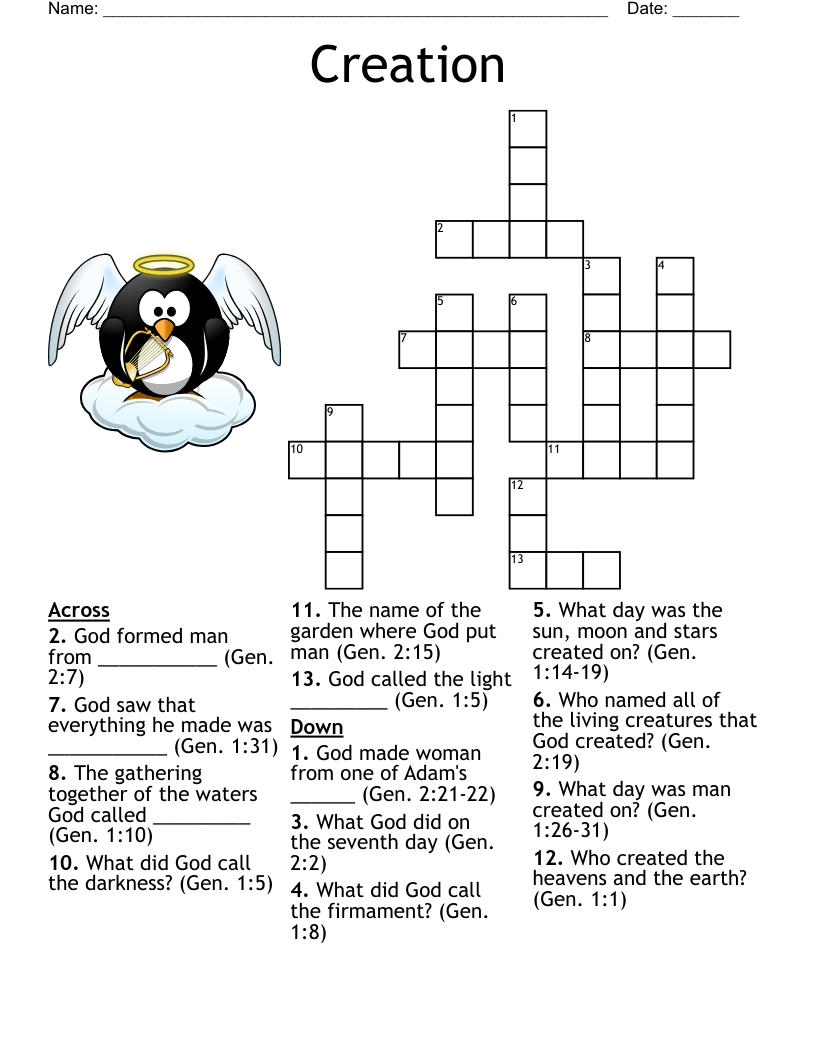 Free Printable Bible Crossword Puzzles PDF Adam