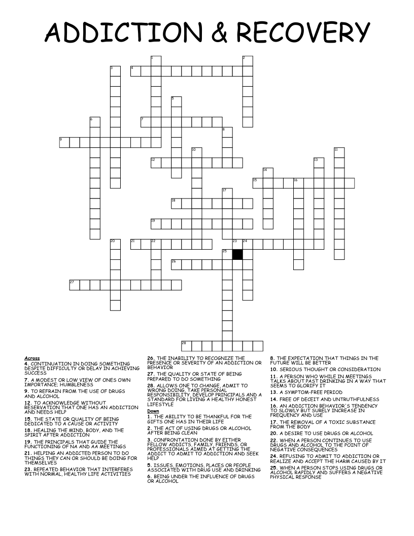 addiction u0026 recovery crossword wordmint