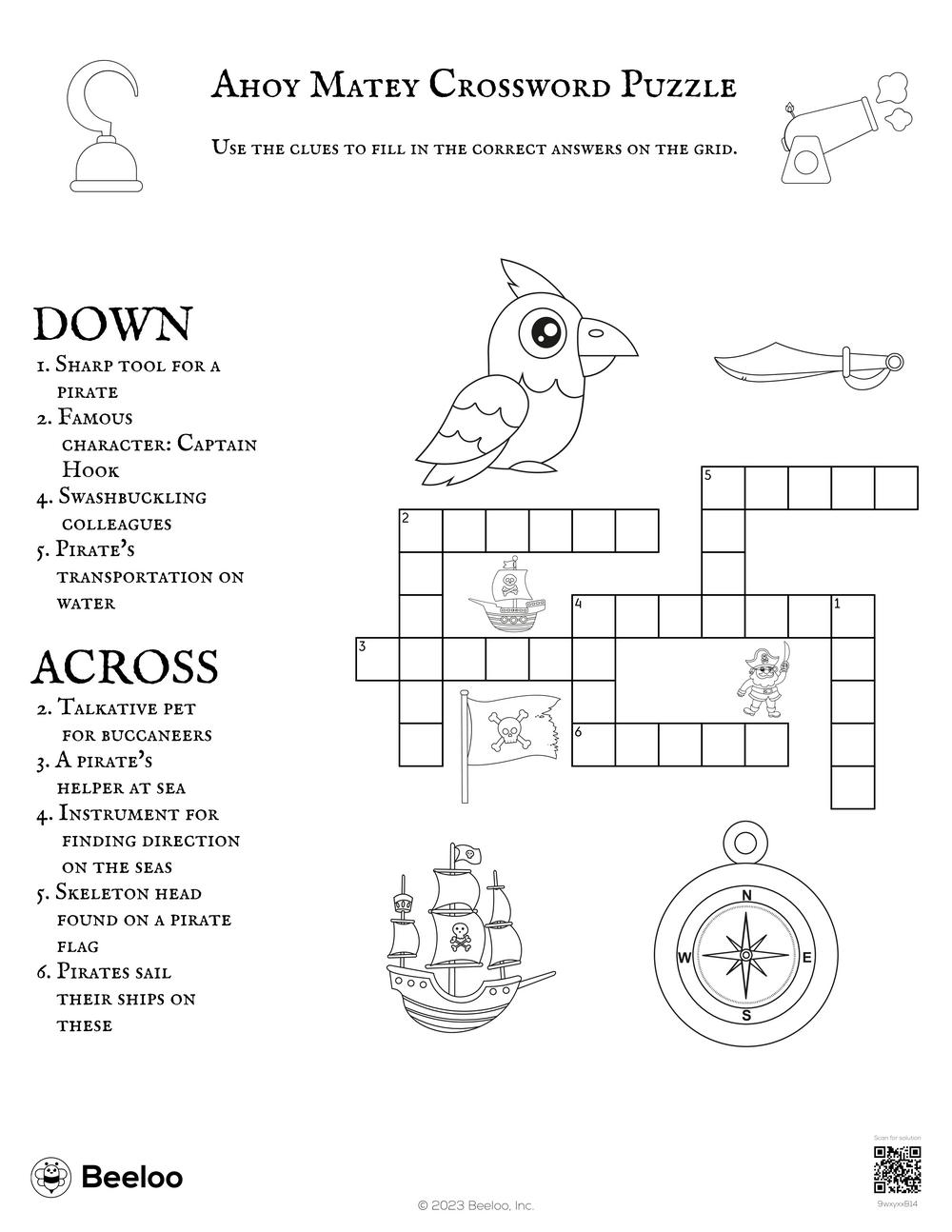 Ahoy Matey Crossword Puzzle Beeloo Printable Crafts And Activities For Kids