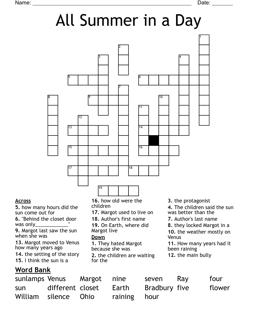 All Summer In A Day Crossword WordMint