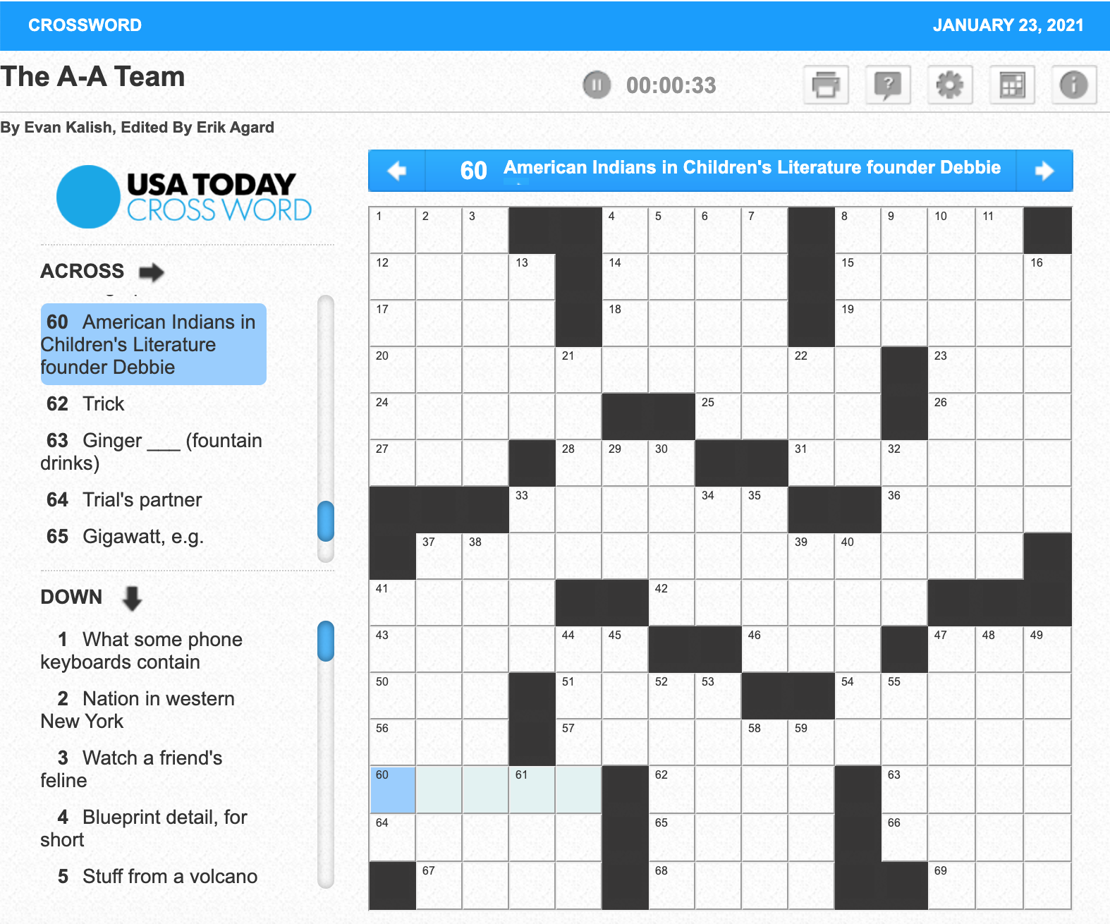 USA Today Free Printable Crossword Puzzles