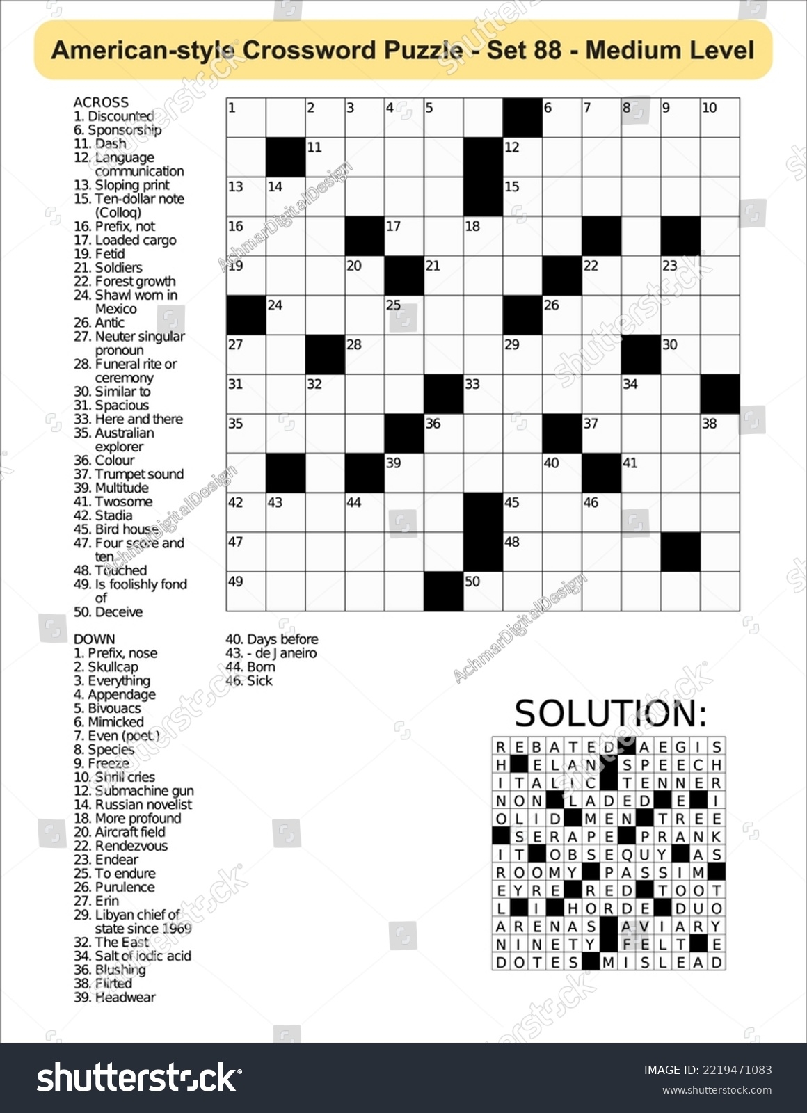 American style Crossword Puzzle Game 13 X Stock Vector Royalty Free 2219471083 Shutterstock