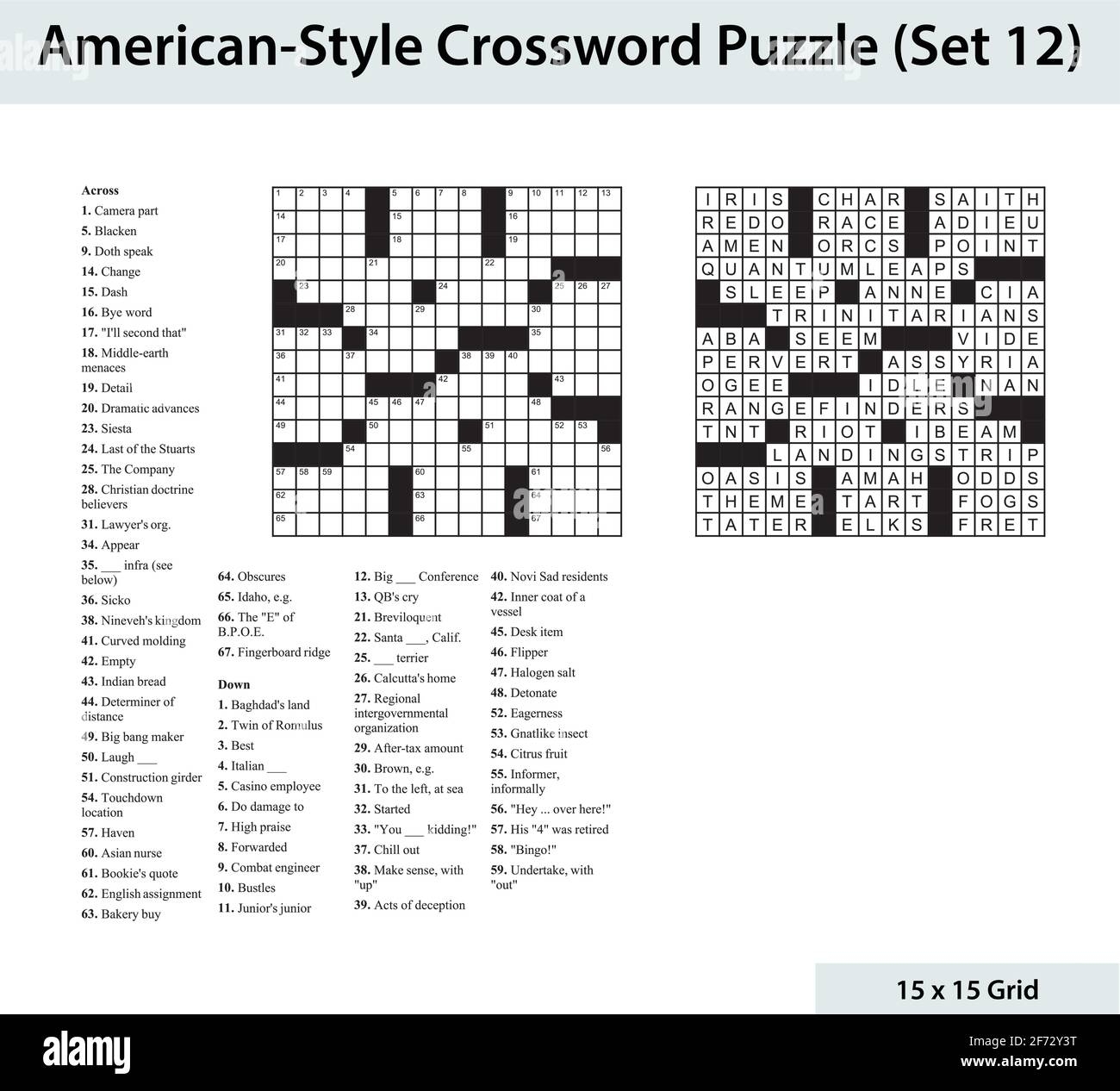 American Style Crossword Puzzle With A 15 X 15 Grid Includes Blank Crossword Grid Clues And Solution Stock Vector Image Art Alamy