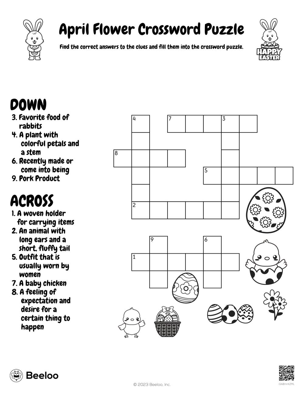 April Flower Crossword Puzzle Beeloo Printable Crafts And 