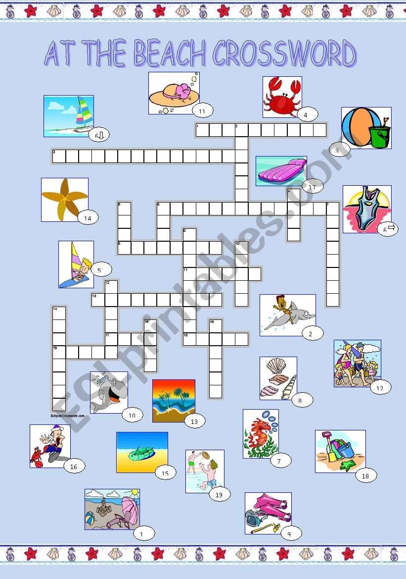 At The Beach Crossword ESL Worksheet By Szabone m eva At The Beach Crossword ESL Worksheet By Szabone m eva