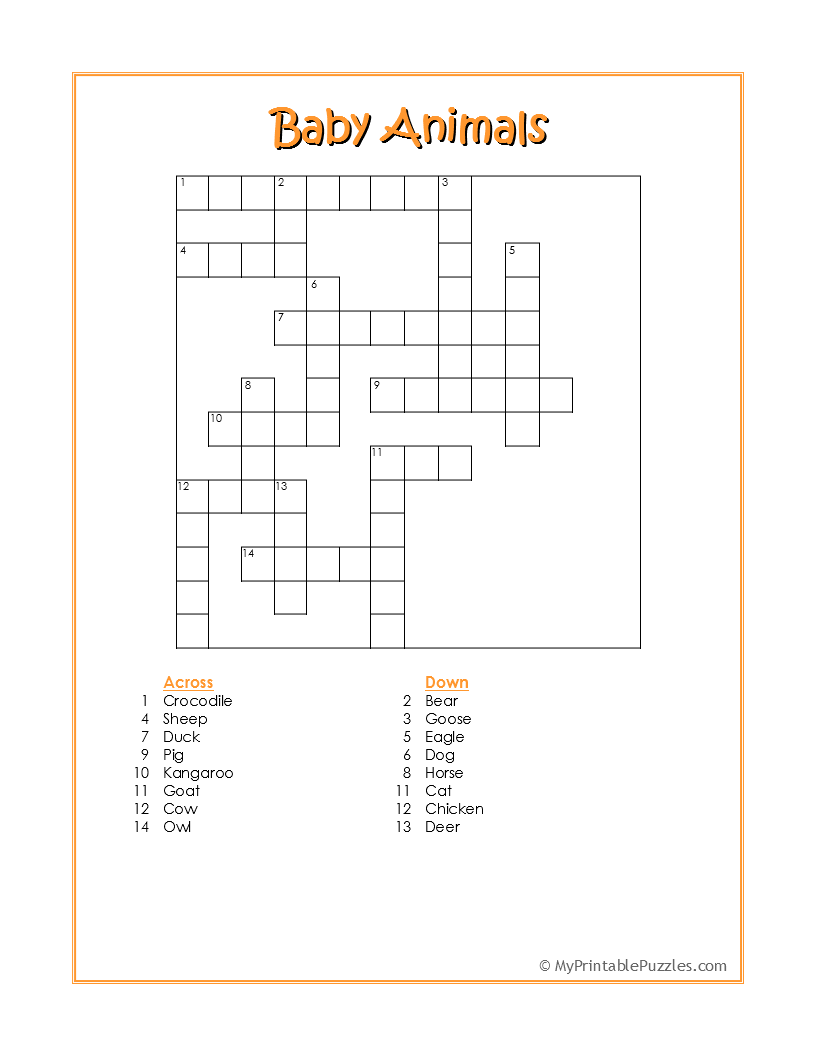 Kindergarten Crossword Puzzle Printable