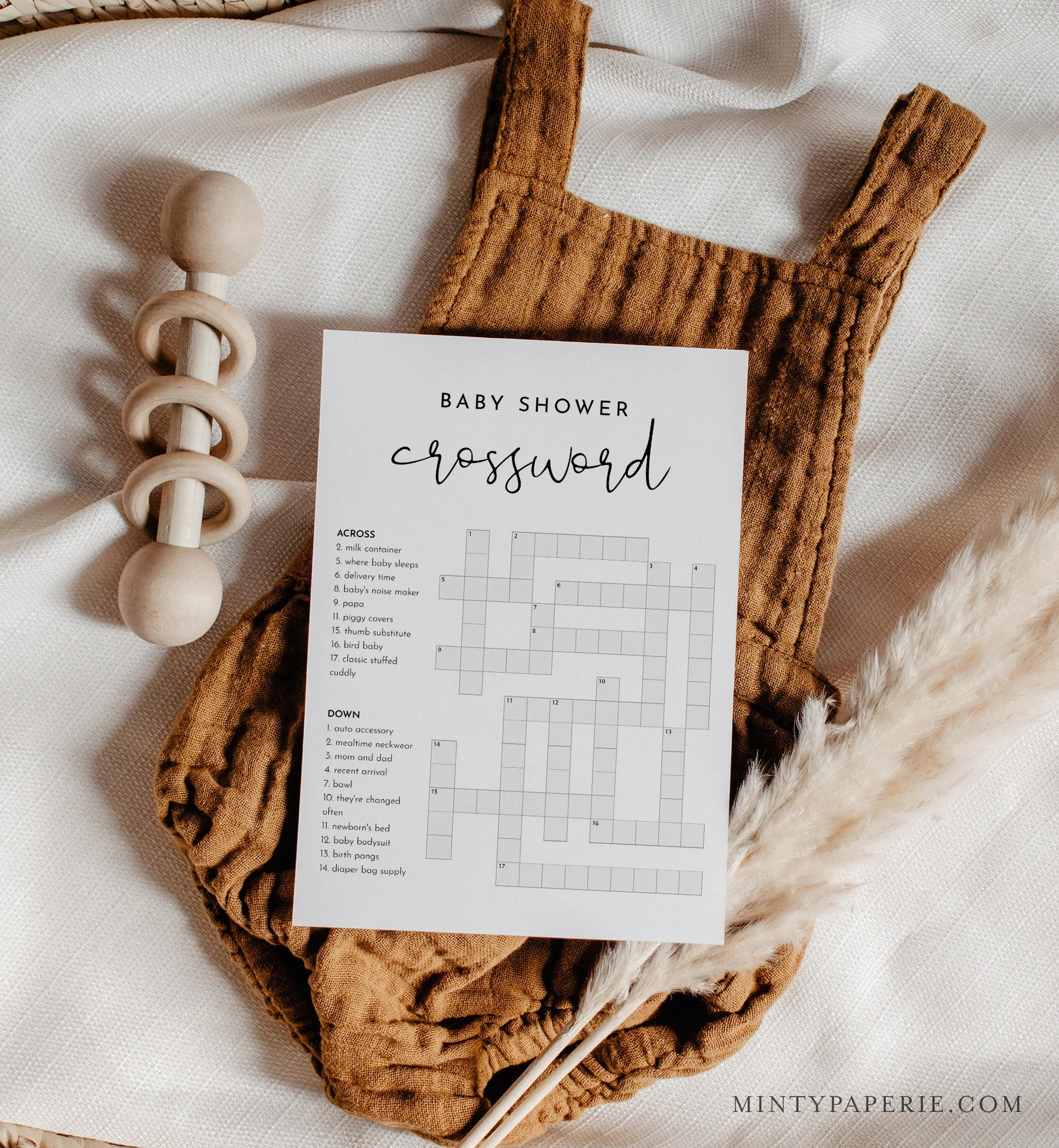 Baby Crossword Puzzle Minimalist Baby Shower Game Printable 