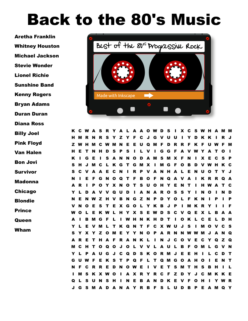 Back To The 80 s Music Word Search WordMint