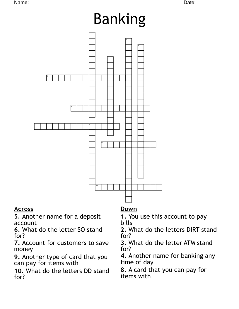 Crossword Puzzle for Kids Printable with Word Bank Only
