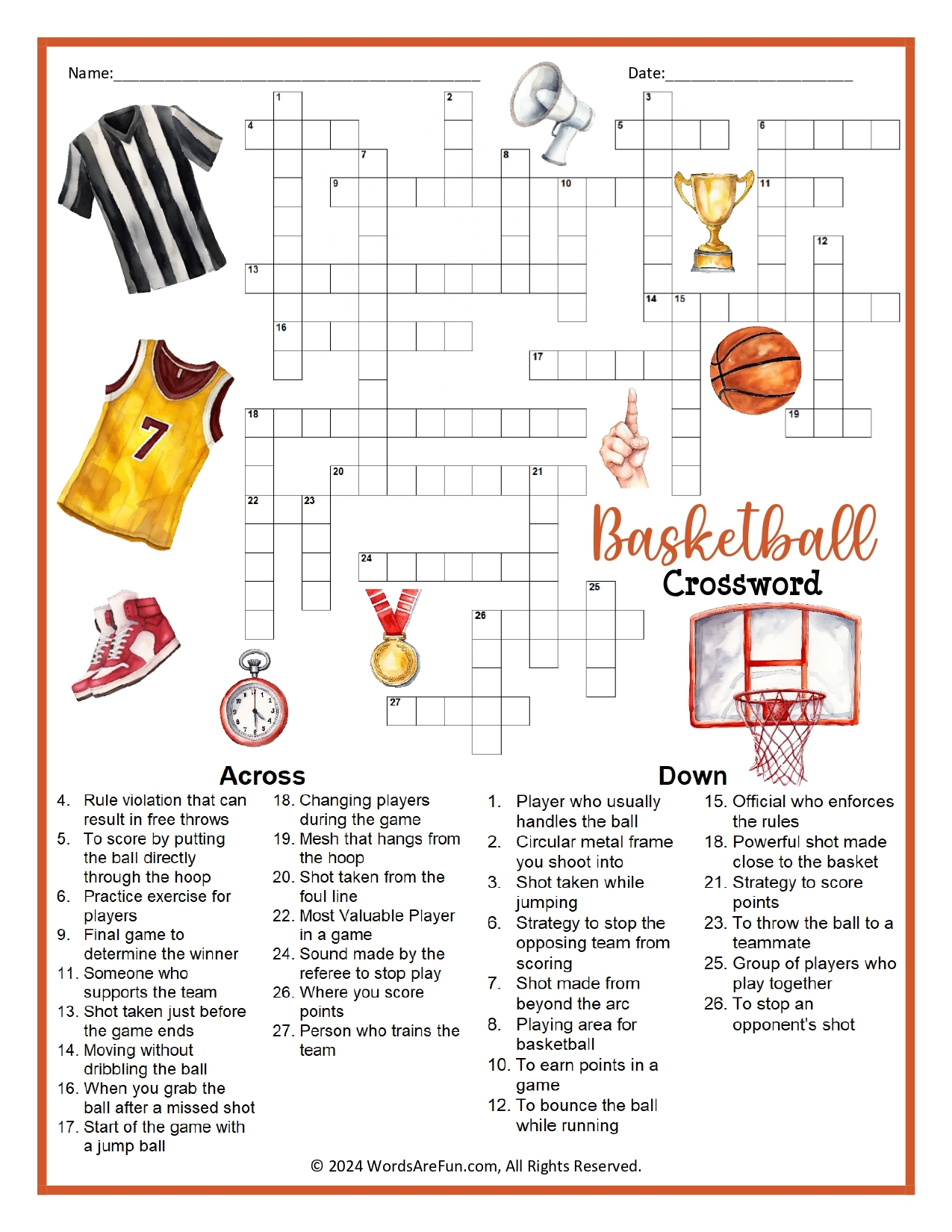Sports Crossword Puzzle Printable