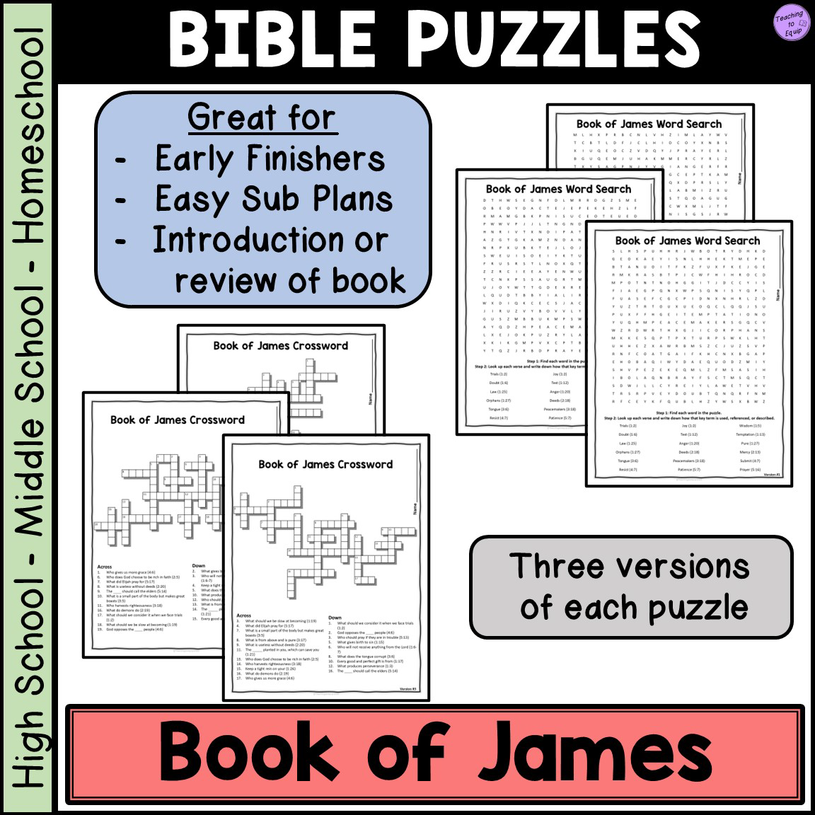 Bible Book Of James Crossword Word Search Puzzle Activities Made By Teachers