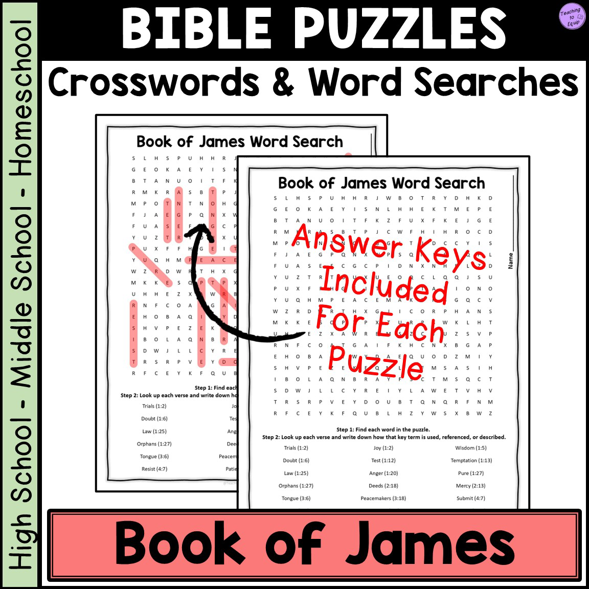 Bible Book Of James Crossword Word Search Puzzle Activities Made By Teachers