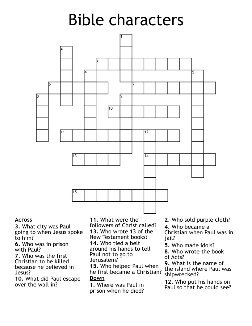 Bible Characters Crossword WordMint