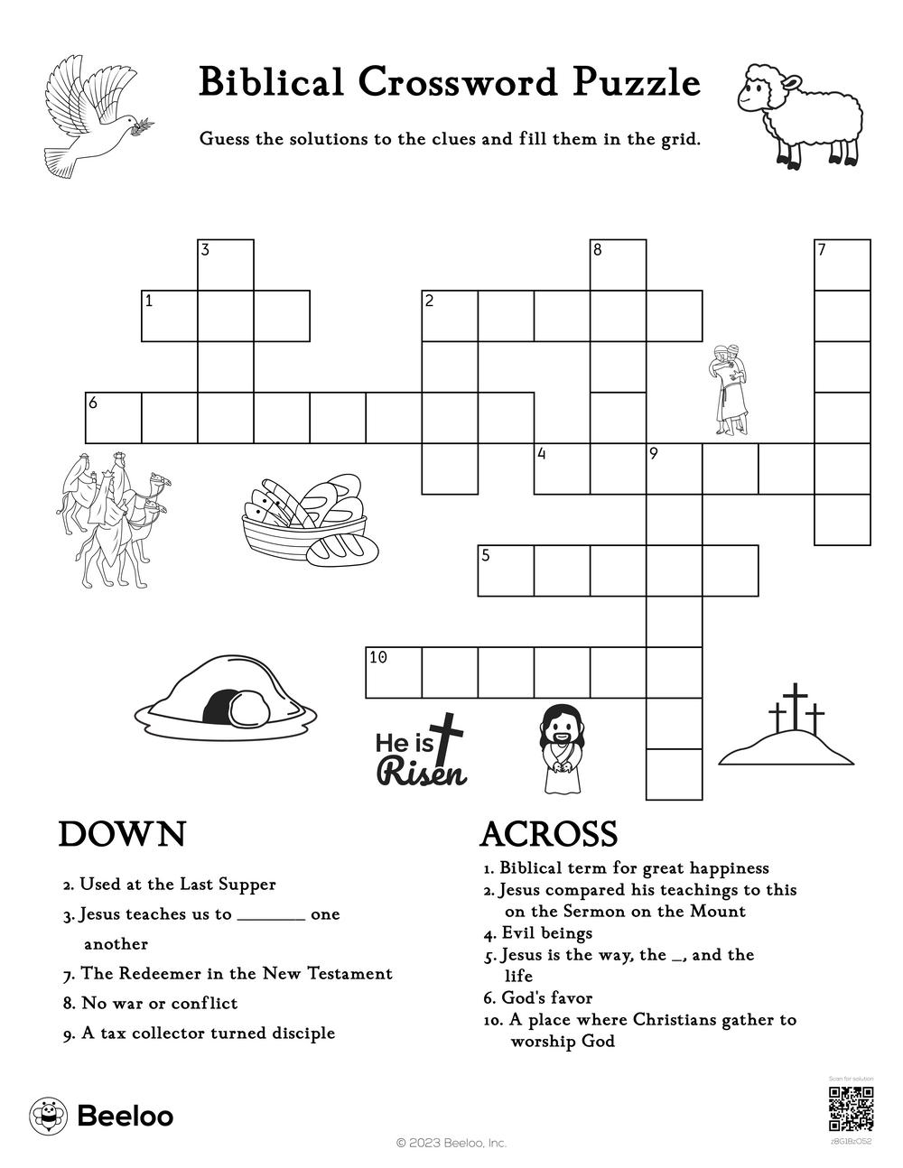 Biblical Crossword Puzzle Beeloo Printable Crafts And Activities For Kids