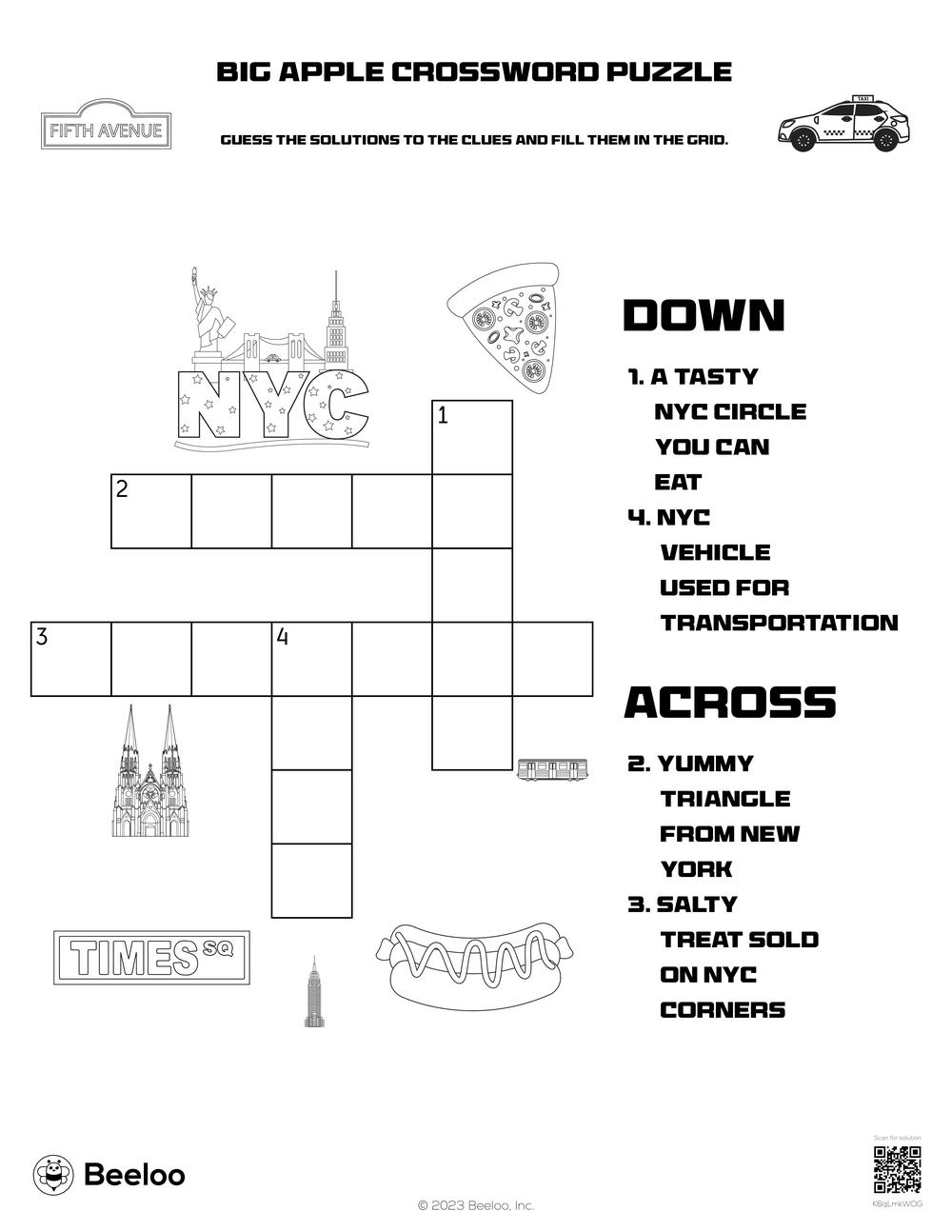 Big Apple Crossword Puzzle Beeloo Printable Crafts And Activities For Kids