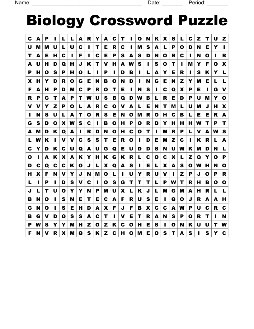 Biology Crossword Puzzle Printable