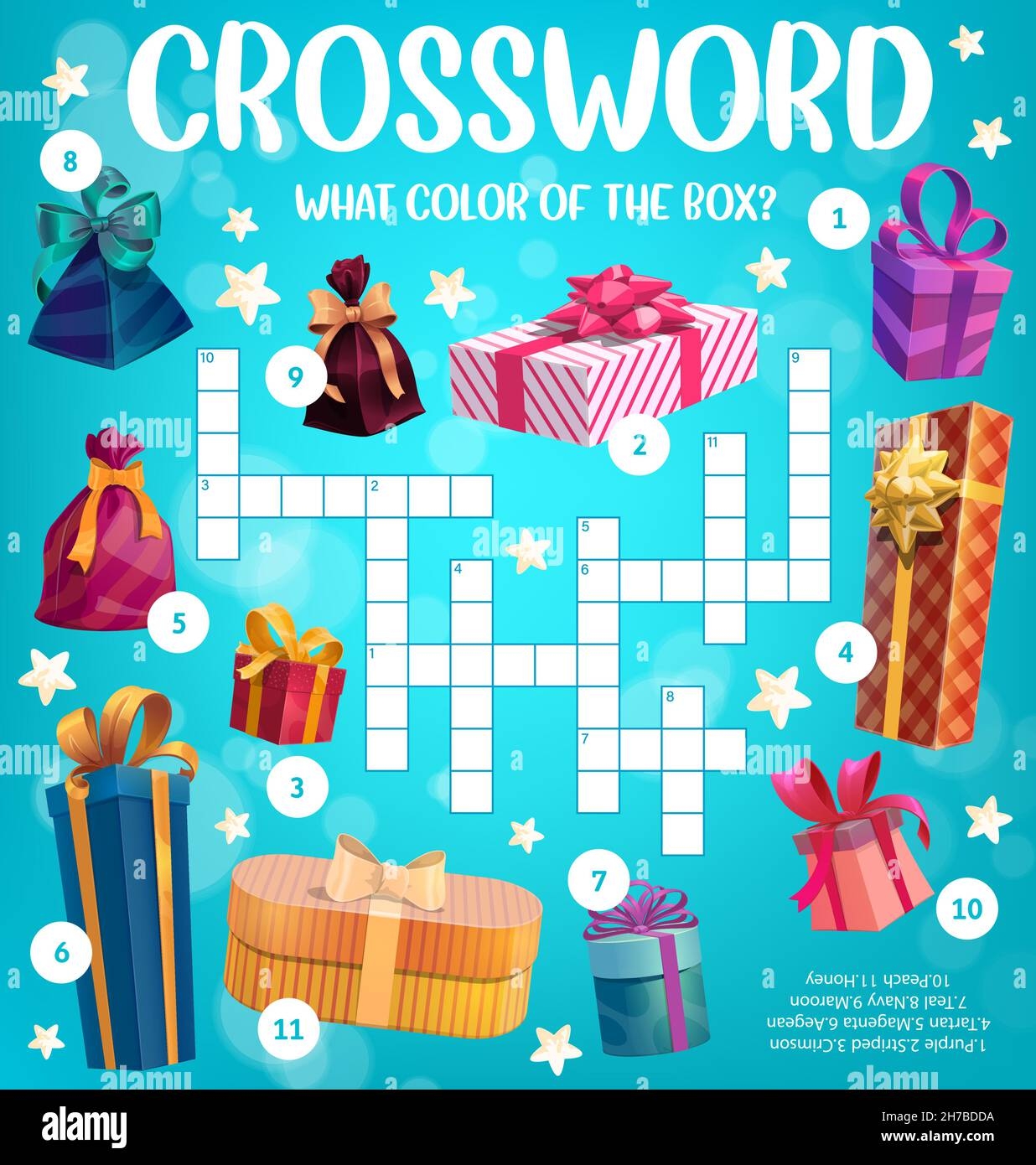 Birthday And Christmas Gifts Crossword Puzzle Worksheet Vector Find Quiz Game Grid Kids Crossword Riddle To Guess And Find Colors Of Xmas Holiday Or Stock Vector Image Art Alamy