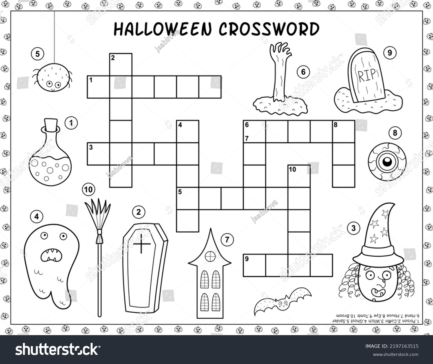 Black White Halloween Crossword Activity Page Stock Vector Royalty Free 2197163515 Shutterstock