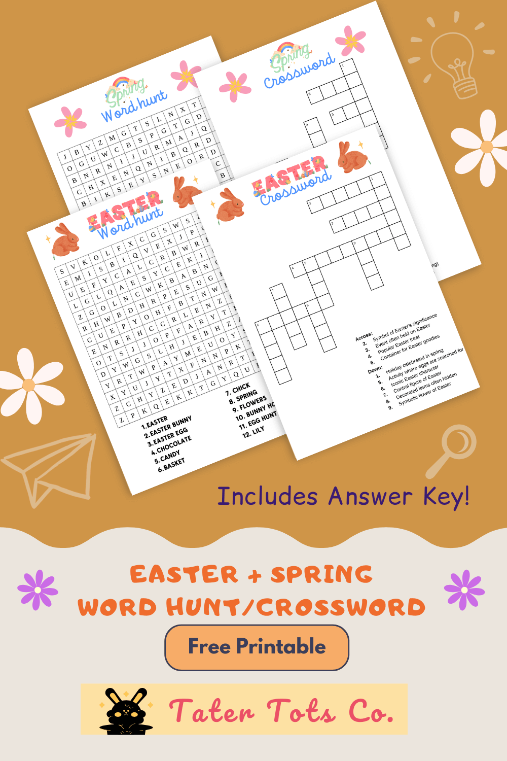 Blossoming Minds Free Easter And Spring Crossword Puzzles For Kids Tater Tots Co 
