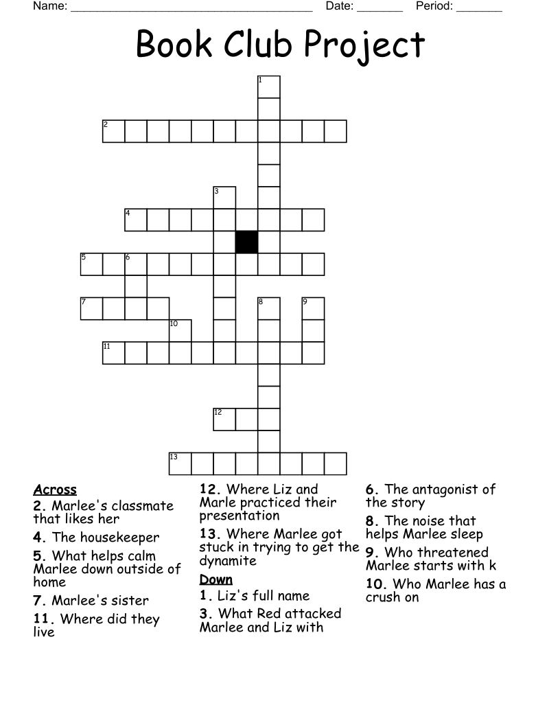 Book Club Project Crossword WordMint