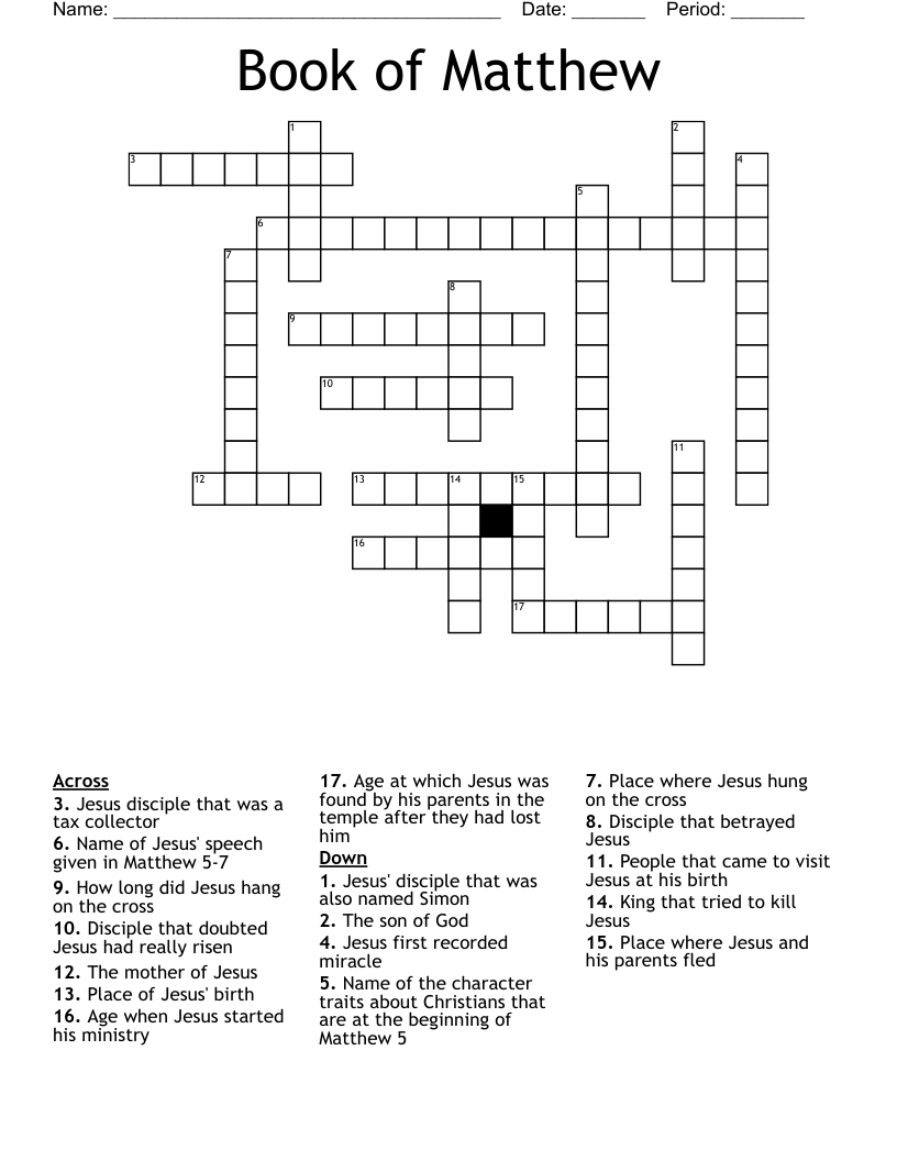 Book Of Matthew Crossword WordMint Book Of Matthew Crossword WordMint