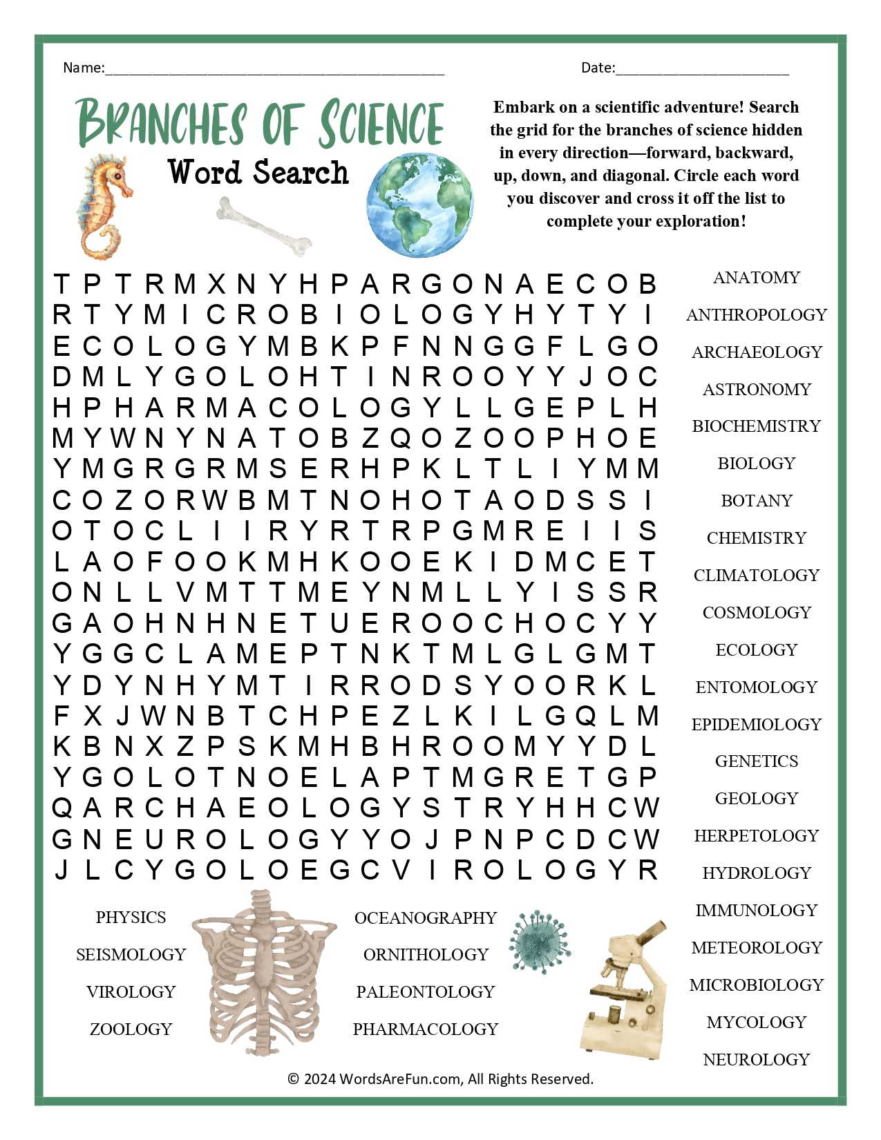 Science Crossword Puzzles Printable