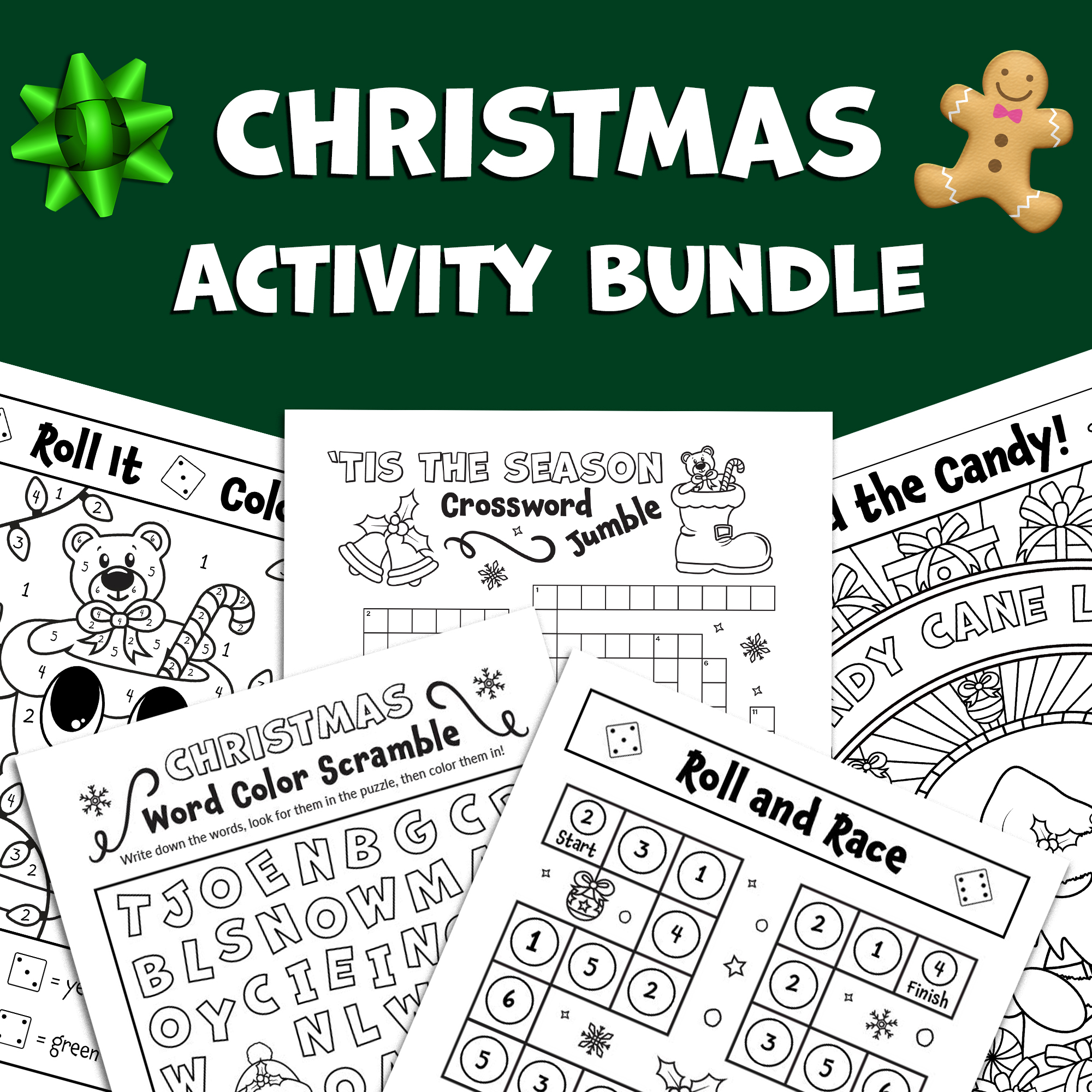 BUNDLE Christmas Activities Xmas Word Search Crossword Puzzle Color By Number Coloring Pages Dice Games Classful