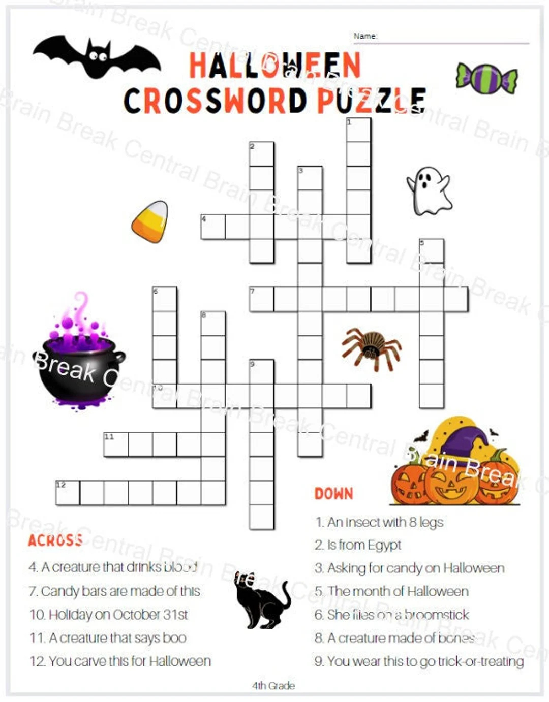 buy 4th grade halloween crossword puzzle with answer key online in india etsy