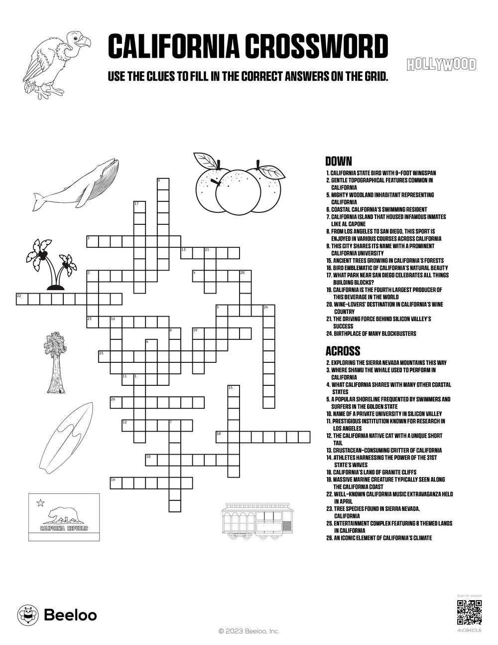 California Crossword Beeloo Printable Crafts And Activities For Kids