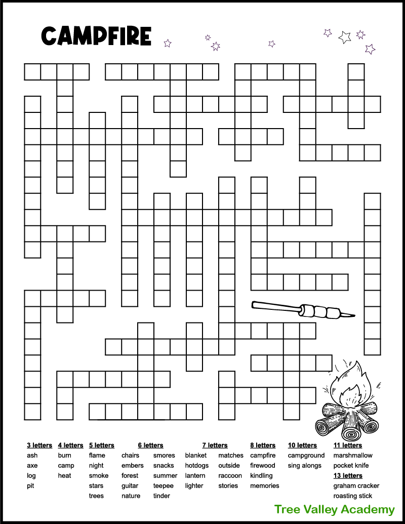 Campfire Camping Word Fill In Puzzle Tree Valley Academy Campfire Camping Word Fill In Puzzle Tree Valley Academy