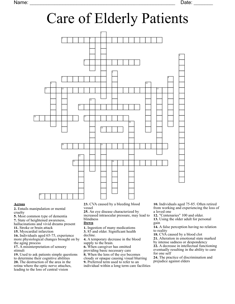 Care Of Elderly Patients Crossword WordMint