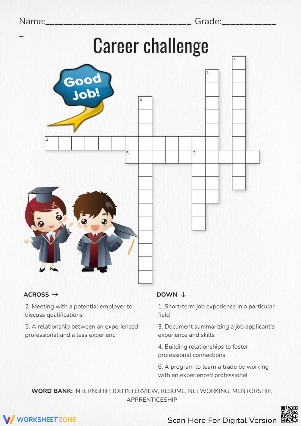 Career Crossword Puzzle Worksheets 2025
