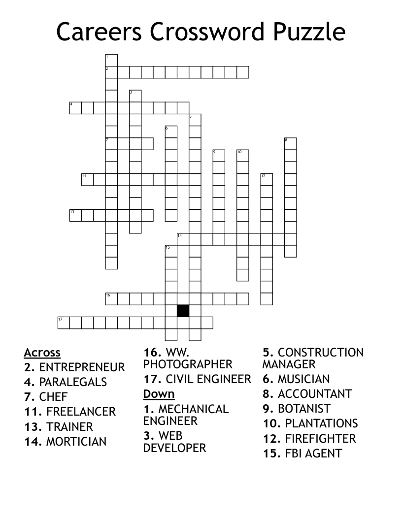 Careers Crossword Puzzle WordMint