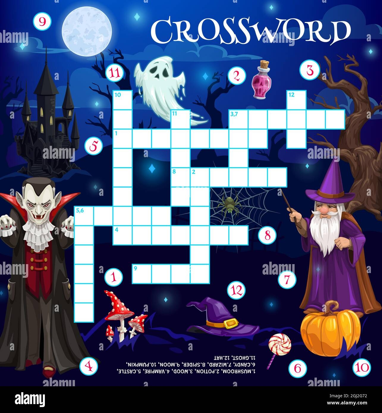 Cartoon Halloween Characters Crossword Grid Find Word Quiz Game Vector Riddle Kids Worksheet With Cross Words With Halloween Pumpkin Wizard Sorcer Stock Vector Image Art Alamy