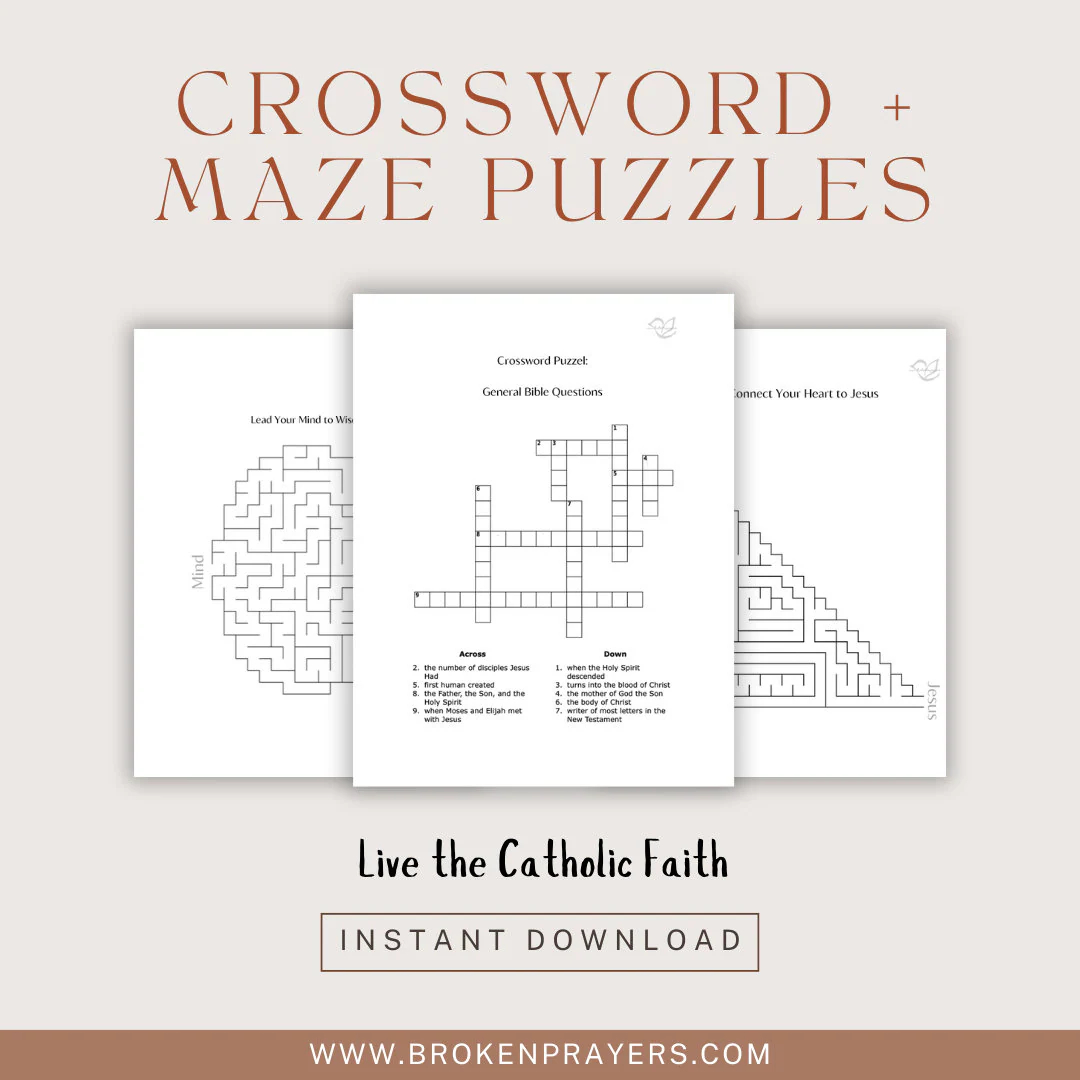 Catholic Crossword And Maze Puzzle Activity Worksheets Homeschooling Catholic Puzzles Christian Crossword Family Game Night Puzzles For Kids Etsy
